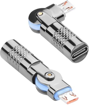 QIANRENON Lot de 2 adaptateurs USB C vers Micro USB - Rotation à 180° - Connecteur USB type C femelle vers micro USB mâle - Adaptateur rotatif USB C vers micro USB - 5 V 3 A - 480 Mpbs - Boîtier en