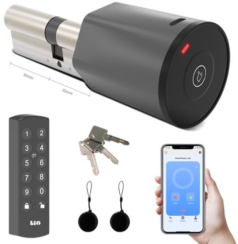 Lio Home Smart Lock, Elektronisches Türschloss mit Tastatur, Schließzylinder 30/35,Schlüsselloser Zugang über Passcode, NFC Karten, APP, Smartes Türschloss mit Akku und Ladegerät.