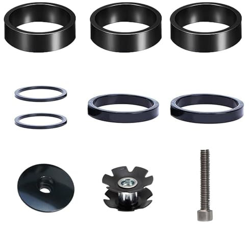 HAFRILY Fahrrad Lenker Spacer Set,Aluminiumlegierung Fahrrad Vorbau Spacer für Rennrad 11/8 Mit Steuersatzkappe Ahead Gabel kralle MTB Steuersatz Abstandshalter 2mm/5mm/10mm (10 Stück)