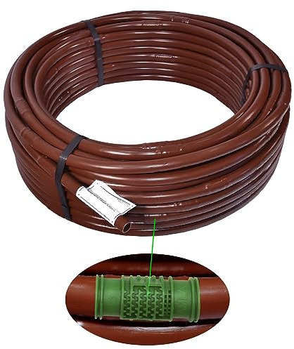 50 metri x tubo irrigazione a goccia marrone | gocciolatori integrati 4L/h ogni 33 cm | Sistema di irrigazione per giardino e orto | Tubo paesaggistico