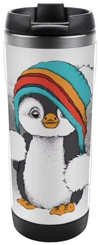 JZemdybill Thermobecher aus Edelstahl, 380 ml, niedlicher Pinguin-Reisebecher mit auslaufsicherem Deckel, rutschfester Boden