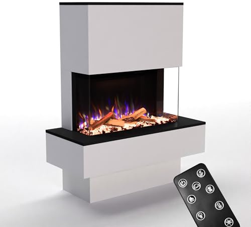 GLOW FIRE Kaminofen PR18 mit realistischem 3D E-Motion LED-Feuer - Stand-Elektrokamin mit Heizung und Kaminfeuer, Knistereffekt & Timer, max. 1500 W, 111,9x138,4x50cm, Weiß/schwarz