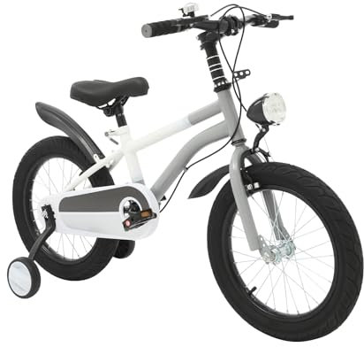 ACROSSPART Kinderfahrrad 16 Zoll, Fahrrad Kinder mit Stützräder und LED-Lampe, Kinderfahrrad ab 3 Jahre, Höhenverstellbares Kinderfahrräder, Kinderrad mit Duales Bremssystem (Grau)
