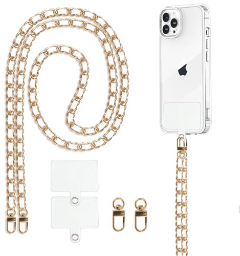 Knrlqim Handyband Universal, Handy Lanyard Chain Abnehmbare Handyband zum Umhängen, Kordel Kette für iPhone & meiste Smartphones mit 2 Stück Universelles Patch(ohne Hülle), Weiß Gold