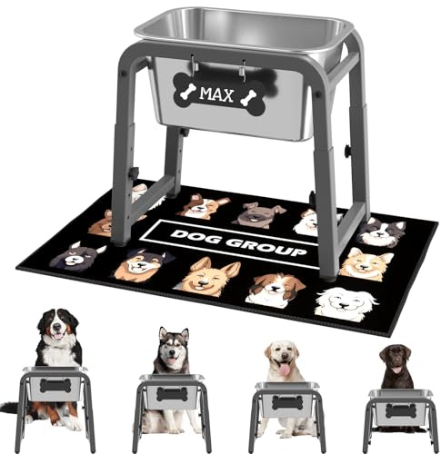 Gamelle d'eau surélevée pour chien de 7 litres, hauteur réglable (28 à 43,2 cm), bol surélevé en acier inoxydable avec tapis anti-déversement et support en métal robuste, anti-basculement, facile à