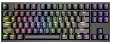 Genesis Thor 404 TKL Mechanische Gaming Tastatur mit Hot-Swap, RGB Beleuchtung, Gateron Yellow Pro Switches, 87 Tasten, Anti-Ghosting, Makro-Funktion, Gedämmtes Gehäuse, USB Kabel