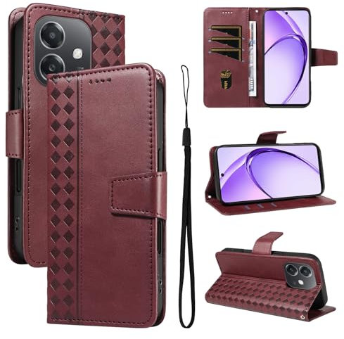 Portefeuille Compatible avec Oppo A5X / A3X 2024 / A3 2024 / A60 5G/ A40 / A40M Flip Stand Fente pour Carte Étui pour téléphone Fermeture magnétique Lanière Red