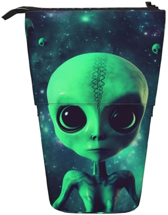 WPUTY Eiscreme-bedrucktes Federmäppchen, stehend, Teleskop-Stifthalter für Kosmetik, Make-up, Bürotasche, Green Alien, Einheitsgröße, Schulranzen