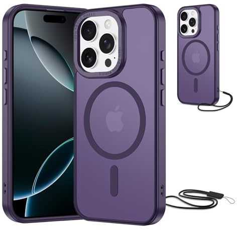 NEW'C Coque pour iPhone 16 Pro Magnétique Compatible avec MagSafe - Violet | Coque + Cordon détachable, 6,3 pouces, Magnétique, Antichoc militaire, Aimants N56, Fin