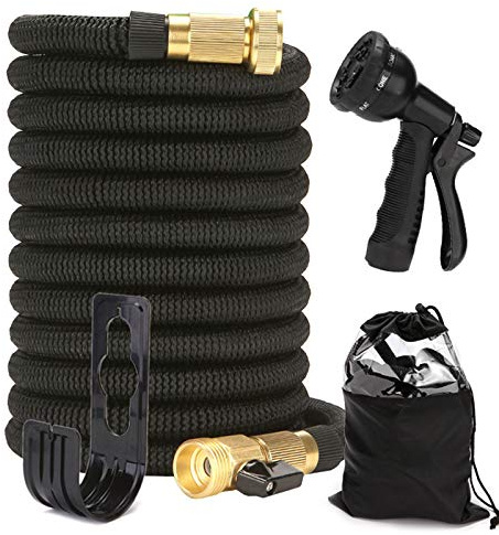 Dehnbarer Gartenschlauch 10-30m flexibler wasserschlauch mit 8-fach Sprühpistole, 12Bar Druckfest, TPE+2500D Polyester(Schwarz)