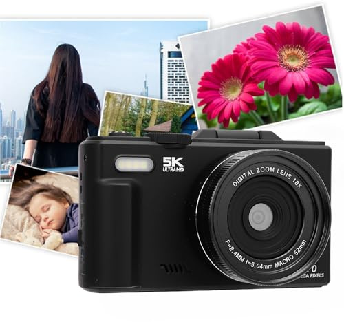 Annadue 5K 75MP Digitalkamera, UHD AF Autofokus WiFi Kamera Webcam mit 18x ​​digitalem Zoom, Flash, 3,0 180 ° Flip Bildschirm für Fotografie und Video (Black)