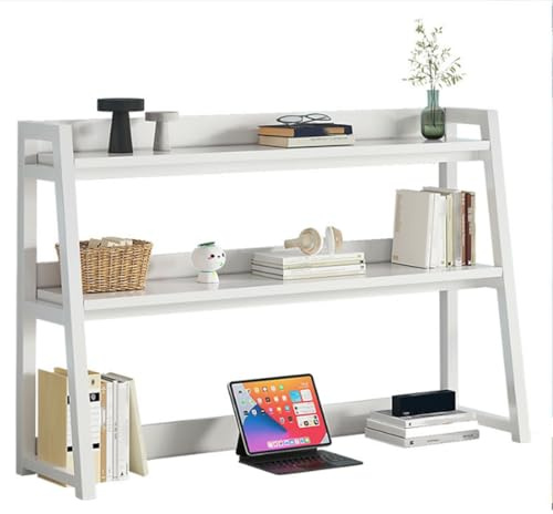ZGWRYI 3-Tiers Dorm Room Desk Hutch Large Capacity Desktop Ladder Desk Bookshelf for Computer Monitor Desktop Hutch Storage Organizer for Dorm Home Office(White,115 x 32 x 90cm)
