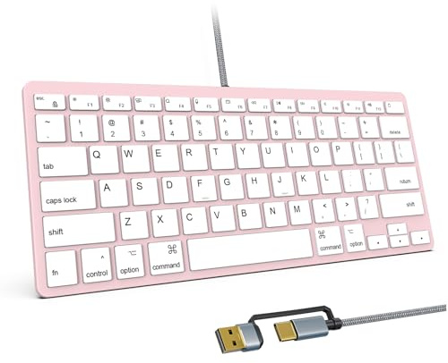 SSS·GRGB 78-Key Wired Keyboard for macOS, USB-A/C, US QWERTY, Pink | 12 macOS shortcuts, low-noise scissor keys, 8° tilt, anti-slip feet and 140 cm braided cable for home, office and travel