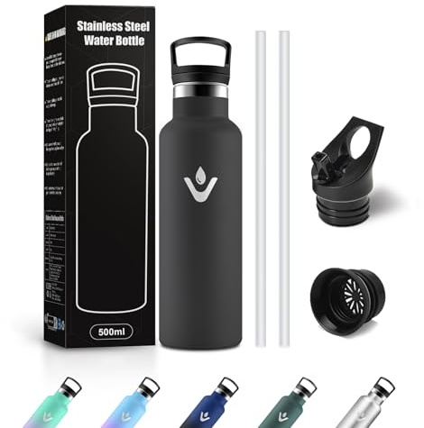 Botella Agua 500ml, Cantimplora Termica con Pajita, sin BPA, a Prueba de Fugas, para Adultos, Escuela, Oficina, Viajes, Senderismo