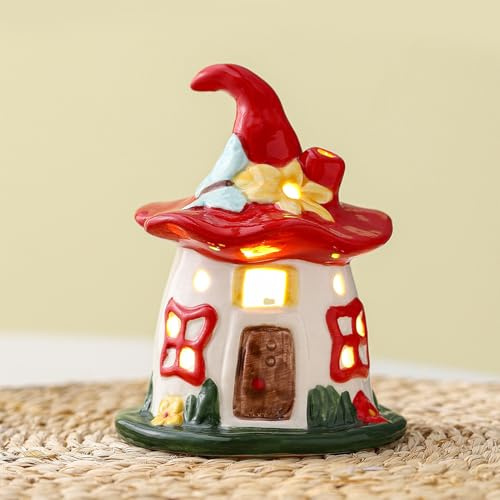 Frühlingsdeko Lichthaus, Osterdeko Keramik Haus mit LED Licht, Porzellan Osternhaus Beleuchtet, Frühling Deko Häuser Figur, Ostern Deko Lichthäuser Batteriebetriebene Frühlingsdorf für Geschenk