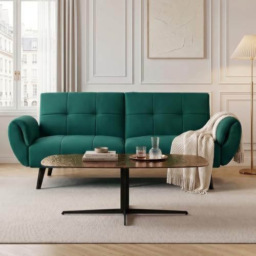 JIEXI Sofá Cama futón, sofá Cama Moderno de Lino de 195 cm con respaldos Ajustables, Amarillo, sofá Convertible 4 en 1 para Sala de Estar, Dormitorio (Verde, 195 cm)