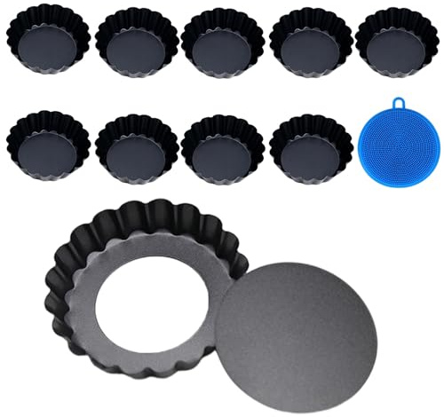 Veebmys 10 Piezas Molde para Quiche 4 Pulgadas, de Acero al Carbono Antiadherente, con Base Extraíble, para Tartas de Fruta, Hornear Pan y Cheesecake en la Cocina