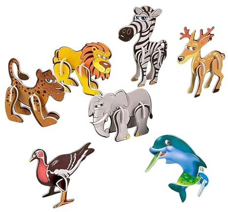Educational 3D Animal Puzzles, Foam Kids Small Puzzle Set, 7 Patterns Puzzle with Colorful Pieces, Learning Activity Kit, 3D Animal Craft Set with Easy Assembly, Fun Activity Gear for Home Travel