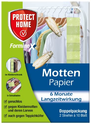 PROTECT HOME Forminex Mottenpapier, gegen Motten, Teppichkäfer und Pelzkäfer, für Schubladen und Kleiderschrank, 2 Streifen