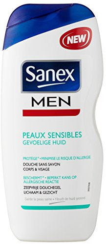 Sanex - gel douche sans savon Homme peaux sensibles - Corps & Visage - protège des risques d'allergies - 250 ml