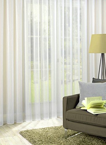 Clever-Kauf-24 Fertiggardine Fertigstore 50705 in weiß mit hellgrauen Längststreifen Moderne Gardine in verschiedenen Größen (B x H 300 x 145cm)