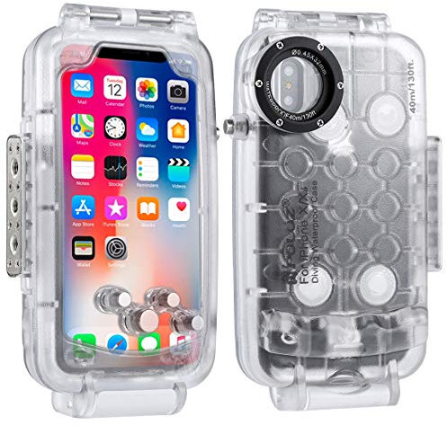 PULUZ Custodia impermeabile per iPhone X/iPhone XS fino a 40 m, antiurto, antineve, antisporco, custodia impermeabile IP68, resistente, completamente sigillata, custodia protettiva subacquea