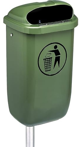 Poubelle d'extérieur - capacité 50 l, l x h x p 430 x 770 x 320 mm - Coloris vert - livrée avec accessoires de fixation pour montage mural ou au sol