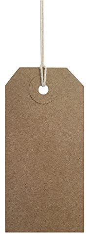 Swift Strung Tags Brown Reinforced Card Clothing Parcel Label String Hanging Gift Swing Tickets Kraft Hang Price Labelling 96mm x 48mm (Pack of 100)