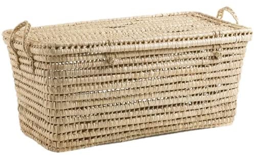 Coffre de rangement en palmier tressé, malle à jouets, coffre à jouet tressé, malle de rangement en osier, panier à jouet en rotin