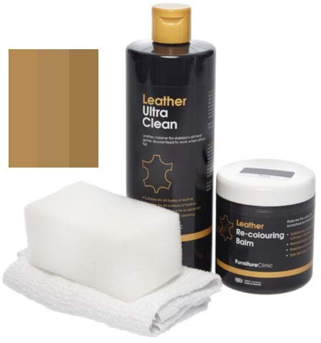 Furniture Clinic - Easy Leder Restauration Set - Leder Reiniger und Farbauffrischung Balsam - Kratzer Abschürfungen Ausbleichungen – Autositze, Sofas, Bekleidung, Schuhe und Taschen (Beige)