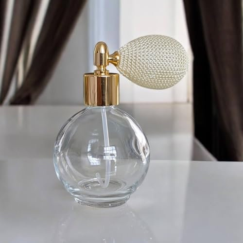 78ml Classic Round Perfume Bottle Atomizer with bulb pump, Filling Funnel & Gift Box (cream with gold metal) Dressing table Essential Atomizer