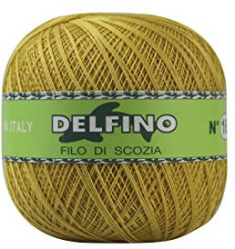 DELFINO Filato Cotone per Uncinetto 100g - Disponibile in più Colori e Spessori - Gomitolo Colore Giallo Oro (265) - Spessore Numero 3 - da Ricamo 100% Filo di Scozia - 100% Made in Italy