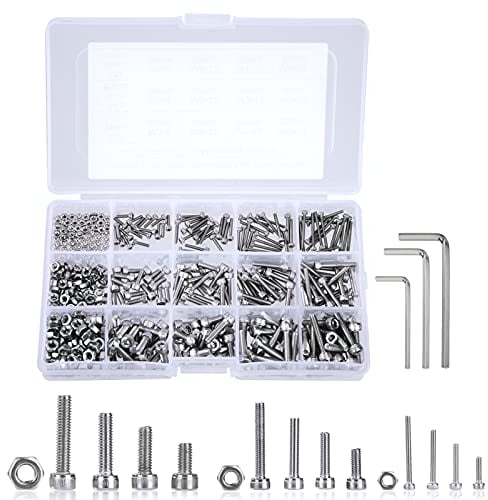 QIMEI-SHOP Bulloni e Dadi M2 M3 M4 Viti in Acciaio Inox Bulloni a Testa Esagonale Cilindrica Assortimento Kit con Scatola Portaoggetti Ispessita 480 Pezzi