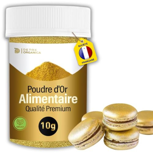 Detox Organica Poudre Alimentaire Or [10G - Colorant Alimentaire] 100% ALIMENTAIRE - Paillettes Comestibles - Décoration Gâteaux, Chocolat, Macarons, Cocktails, Boissons... Déversez votre créativité !