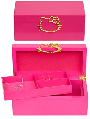 Hello Kitty Gold Icon Boîte à bijoux en bois laqué rose sous licence officielle