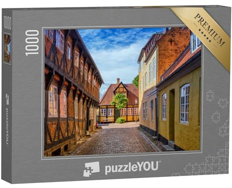 puzzleYOU: Puzzle 1000 Teile „Straße und Häuser der mittelalterlichen Stadt Ribe in Dänemark“ – aus der Puzzle-Kollektion Dänemark, Skandinavien