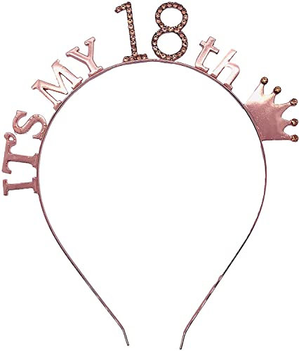 It`s My 18th Birthday Tiara Headband with Rhinestone Rose Gold Women Headwear Birthday Party Celebration Club Night out Outfit Fancy Costume Diamante Photo Shooting