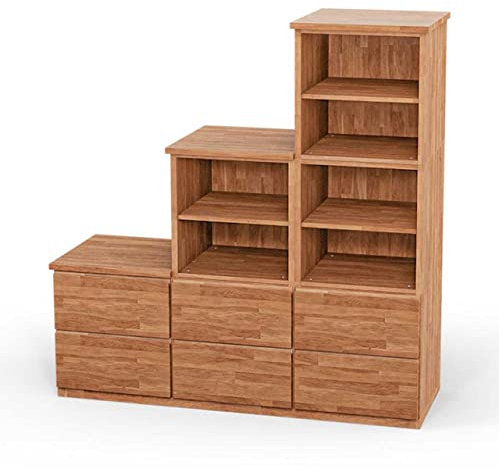 ben+camilla.com Square Massivholz Stufenregal Rechts-Anschlag | Regalwürfel-Set Kiel | 114,8 x 117,6 x 32 cm in Kernbuche | mit Schubladen