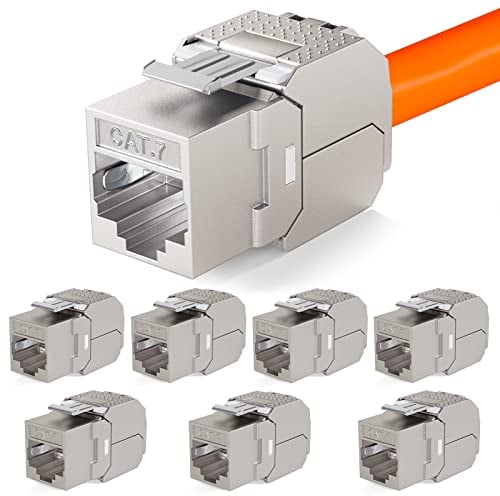 hb-digital 8x Module Keystone RJ45 CAT 7 Métallique Blindé STP AWG 22-24 Sans Outil pour Câble Ethernet LAN, Panneau de Brassage et Prise Réseau