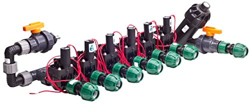 Kopfstation Ventilverteiler Verteiler Bewässerung Komplett Beregung mit Hunter Magnetventile PGV 101 Durchflussregulierung Wasserverteiler O-Ringen Verschraubung Druckluftanschluss 6 Magnetventile