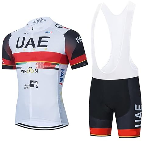 SGCIKER 2022 Herren Pro Team UAE Radtrikot Set, Kurzarm Fahrrad bekleidung Lätzchen Kurzsets Gel Pad(L