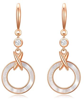 VONALA Circle Drop Earrings Sterling Silver Mother of Pearl Earrings Rose Gold dangle Earrings Jewellery Gifts for Women