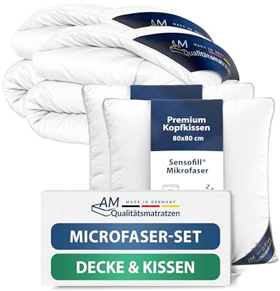 DormiGood Premium Ganzjahres Bettdecke 135x200 Set mit Kissen 80x80 2er - Made in Germany - Allergiker Bettdecke und Kissen Set 135x200 mit Mikrofaser Füllung - Oeko TEX zertfiziertes Bettzeug