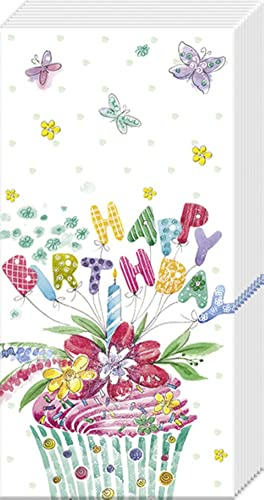 IHR Ideal Home Range - Pocket Taschentücher Geburtstag Cupcake 1 Packung mit 10 einzelnen 4-lagigen Taschentüchern 21 cm x 21 cm