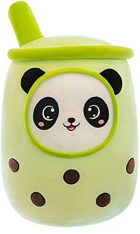 Herbests Bubble Tea Plüschtier, 50CM Kuscheltier Plüschpuppen Bubble Tea Plüsch Spielzeug Gefüllter Milchtee Weiche Softpuppe Kawaii Dekorative Kissen Spielzeug Geschenk Für Kinder,Panda Grün
