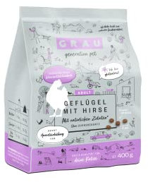 GRAU – das Original – Trockenfutter für Katzen - Geflügel mit Hirse, 1er Pack (1 x 400 g), glutenfrei, für erwachsene und ältere Katzen