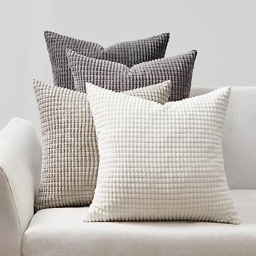 Topfinel Fundas para Almohadones Rayas de Maíz 45x45 Juego de 4 Decoracion Hogar Funda para Cojin Sofa Cama Salon de Estar Dormitorio Sillas Jardin Habitación Pana Gradiente Gris Color Sólido