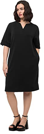 Ulla Popken Damen Sweatkleid Kleid, schwarz, 52-54