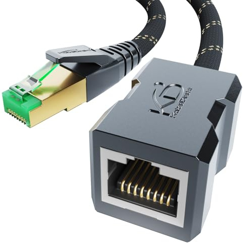 KabelDirekt – Cat-7-LAN-Verlängerung – 0,5m – 10 Gigabit, Nylon | Verlängert Netzwerk-/Patchkabel bei voller Geschwindigkeit – Cat 7 bis 10Gbit/s, Nylonmantel, RJ45-Stecker auf Buchse
