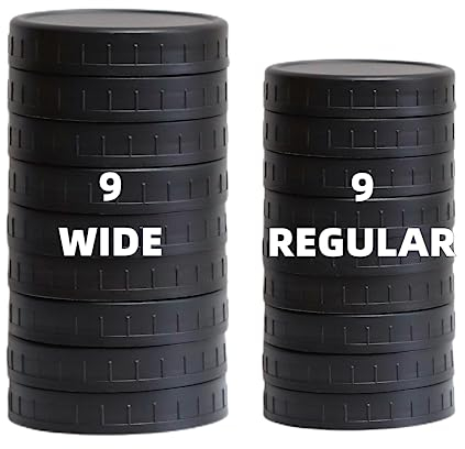 Jumterlee 18 Pack Black Plastic Mason Jar Lids with Silicone Rings, 9 Wide Mouth & 9 Regular Mouth Mason Jar Lids,Plastic Canning Lids, Fit Ball,Kerr and More (black)
